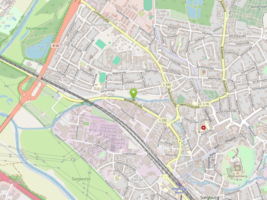 Kartenausschnitt: Standort der PVP Prospektverteilprofis GmbH an der Wilhelmstraße 156 in Siegburg